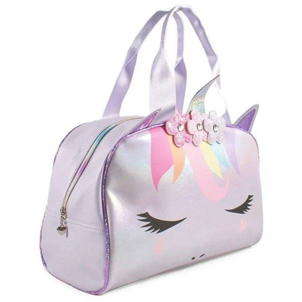 Soo Cute UNICORN Rainbow XLarge OMG Girls Overnight DUFFLE Bag Purple 22x10!!EUC
